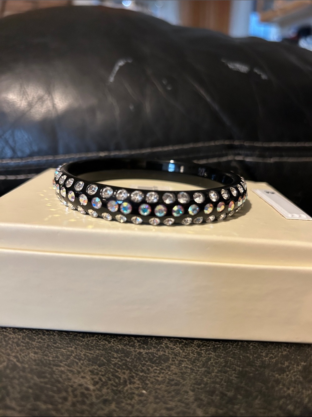 Crystal-Studded Black Bangle Bracelet